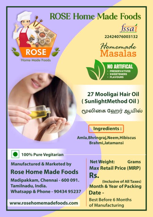 27 Mooligai Hair Oil ( Sunlight Method Oil )